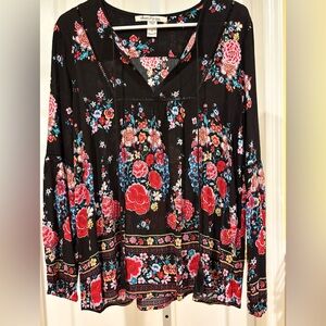 American Rag Black Floral Blouse small